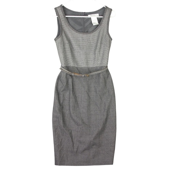 MaxMara Dresses & Skirts - Max Mara Midi Sheath Dress US 2 Belted Sleeveless Wool Old Money Career Gray EUC